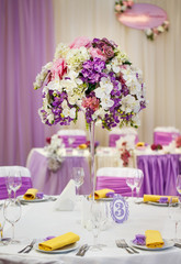 Table set for wedding or another catered event dinner.