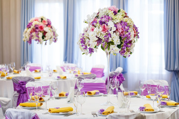 Table set for wedding or another catered event dinner.