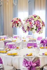 Table set for wedding or another catered event dinner.