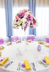 Table set for wedding or another catered event dinner.