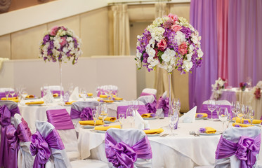 Table set for wedding or another catered event dinner.