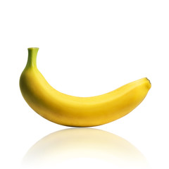 Image of banana with reflection, on  a isolated white background