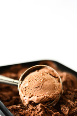 Chocolate ice cream scoop isolated on white background

