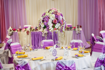 Table set for wedding or another catered event dinner.
