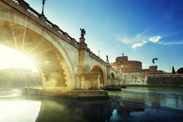 Sant Angelo Castle and Bridge in sunset time, Rome, Italia