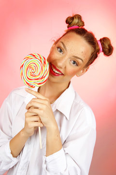 girl with candy with freckle
