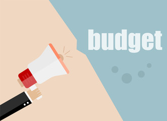 budget. Megaphone Flat design vector business illustration concept Digital marketing business man holding megaphone for website and promotion banners.