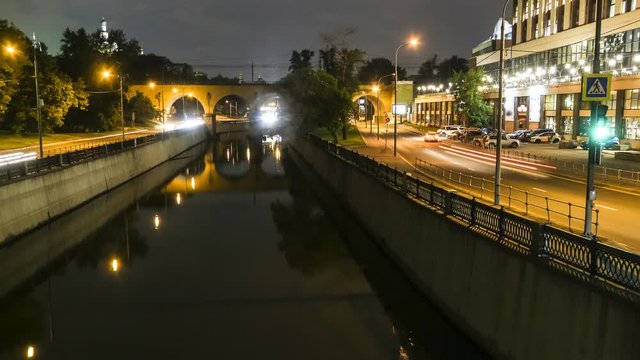 embankment  reflection in water  motion night scene  time lapse
