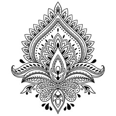 Henna tattoo flower template in Indian style. Ethnic  floral paisley - Lotus. Mehndi style.
