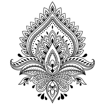 Henna tattoo flower template in Indian style. Ethnic  floral paisley - Lotus. Mehndi style.
