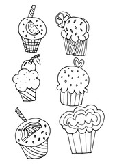 Cup Cake Doodle Vector