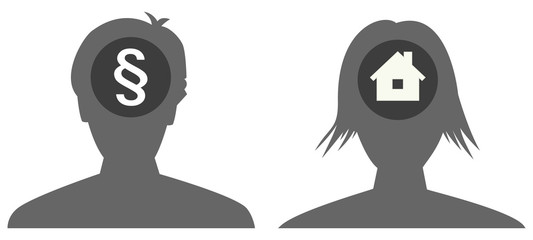 the female and male head silhouette with icon