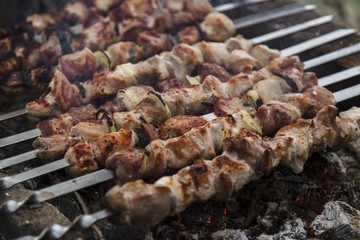 The shish kebabs prepared on a brazier