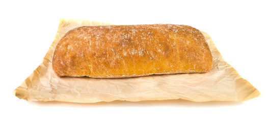 A fresh Ciabatta bun on a white background.