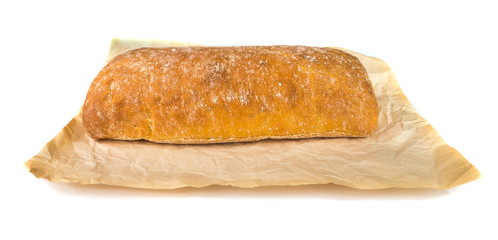A fresh Ciabatta bun on a white background.