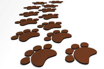 Path of brown flat dog foots. Isolated 3D illustration.