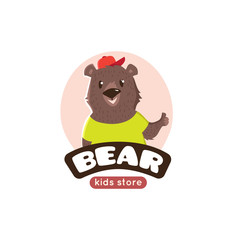 Vector cute cartoon bear logo. Funny animal mascot.