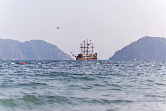 Pirat toat in a calm bay. Aegean Sea. Turkey