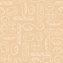Vector. Bake, Bread mix seamless background. Good for packaging, wrapping paper or other accessories for bakery. Beige and white pattern.