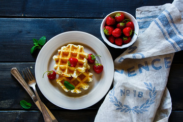 Belgian waffles with strawberries