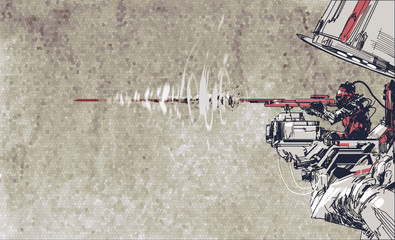 Fototapeta premium soldier shooting rifle with futuristic concept,hand draw illustration