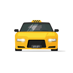 Fototapeta na wymiar Taxi car isolated on white background vector illustration, flat luxury taxi cab front view