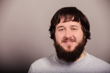 Obraz premium Portrait of long beard and mustache man. Happy smile