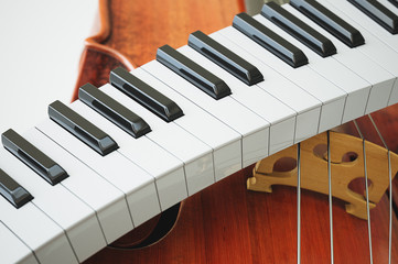 Aged violin and piaone keys concept. 3D rendering © trodler1