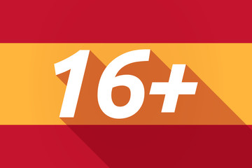 Long shadow Spain flag with    the text 16+
