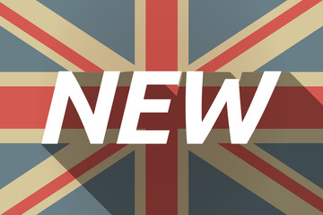 Long shadow UK flag with    the text NEW