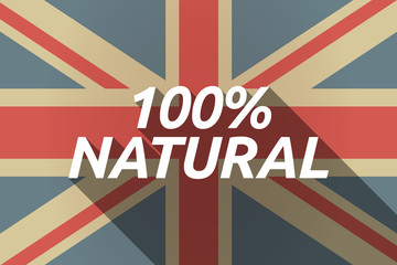 Long shadow UK flag with    the text 100% NATURAL
