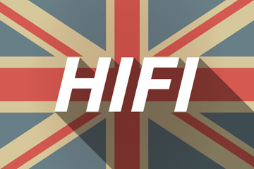 Long shadow UK flag with    the text HIFI