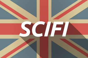 Long shadow UK flag with    the text SCIFI