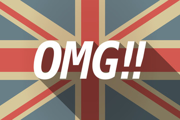 Long shadow UK flag with    the text OMG!!