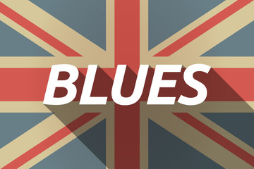 Long shadow UK flag with    the text BLUES