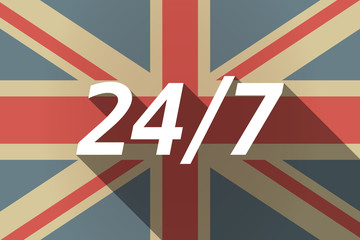 Long shadow UK flag with    the text 24/7