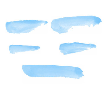 6 Blue Water color brushes  on paper art vector illustrations 