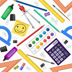 Seamless pattern of school tools. Vector illustration.