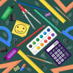 Seamless pattern of school tools. Vector illustration.