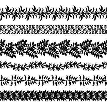 Set of hand drawn border of herbs and plants, vector illustratio