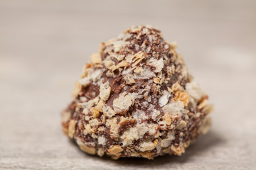 Mix of chocolate on wooden table, close-up