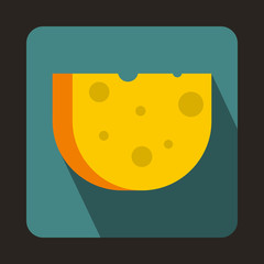 Piece of Swiss cheese icon, flat style