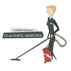 Cartoon young woman with vacuum cleaner vector illustration. Cle