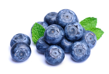 Sweet blueberries with leaves