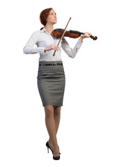 Businesswoman playing violin
