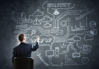 Businessman drawing business strategy