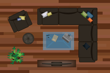 Interior icons top view with sofa armchair couch isolated vector illustration. Scene creator realistic  set.