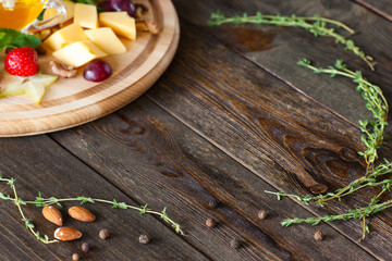 Wood Frame Herbs Delicatessen Cheese Gourmet Decor Copyspace Advertisement Cuisine Void Concept