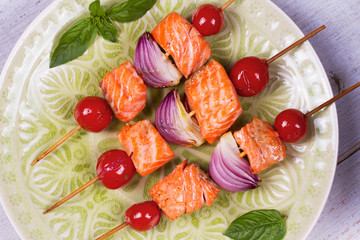 Grilled Salmon and Vegetable Kebabs