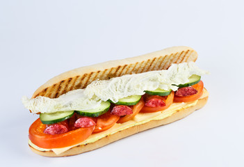 Papini with sausage on a white background.